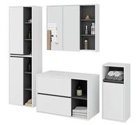 BDW - Ensemble de Meubles de Salle de Bain - 4 Pièces - avec Armoire à Miroir- en Bois Stratifié, Couleur de la Face Avant : Blanc/Intérieur :Gris Graphite, Vami