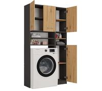 BDW - Ensemble de meubles de salle de bains - étagère et meuble pour lave-linge avec étagère - 180x96x30 cm - Ensemble de salle de bains spacieux, en panneau stratifié solide -Anthracite/Chêne Artisan