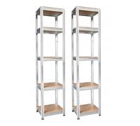 BDW - Étagère de Rangement Métallique 5 Étagères 2-en-1, Renforcée, Charge Jusqu’à 175 kg, Montage sans Vis, pour Garage, Cave, Cellier, Entrepôt et Bureau - 180x40x40 cm - Argent - 2 pièces