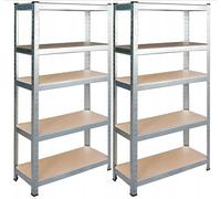 BDW - Étagère de Rangement Métallique 5 Étagères 2-en-1, Renforcée, Charge Jusqu’à 175 kg, Montage sans Vis, pour Garage, Cave, Cellier, Entrepôt et Bureau - 150x75x30 cm - Argent - 2 pièces