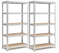 BDW - Étagère de Rangement Métallique 5 Étagères 2-en-1, Renforcée, Charge Jusqu’à 175 kg, Montage sans Vis, pour Garage, Cave, Cellier, Entrepôt et Bureau - 180x90x40 cm - Argent - 2 pièces