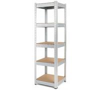 BDW - Étagère de Rangement Métallique 5 Étagères 2-en-1, Renforcée, Charge Jusqu’à 175 kg, Montage sans Vis, pour Garage, Cave, Cellier, Entrepôt et Bureau - 180x40x40 cm - Argent