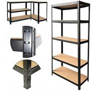 BDW - Étagère de Rangement Métallique 5 Étagères 2-en-1, Renforcée, Charge Jusqu’à 235 kg, Montage sans Vis, pour Garage, Cave, Cellier, Entrepôt et Bureau - 180x90x40 cm - Noir