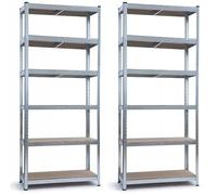 BDW - Étagère de Rangement Métallique 6 Étagères 2-en-1, Renforcée, Charge Jusqu’à 175 kg, Montage sans Vis, pour Garage, Cave, Cellier, Entrepôt et Bureau - 222x90x40 cm - Argent - 2 pièces