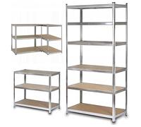 BDW - Étagère de Rangement Métallique 6 Étagères 2-en-1, Renforcée, Charge Jusqu’à 175 kg, Montage sans Vis, pour Garage, Cave, Cellier, Entrepôt et Bureau - 222x90x40 cm - Argent