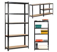 BDW Étagère de rangement pour charges lourdes, 175 kg, divisible, hauteur réglable tous les 5 cm, avec structure en acier, charge jusqu'à 875 kg, 5 étagères réglables (noir, 90 x 30 x 180 cm)