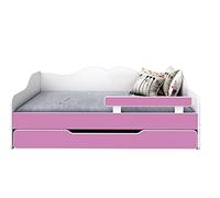 BDW - Lit Enfant Double avec Sommier À Lattes, Matelas, Tiroir, Protection Antichute - Gigogne, Canapé-Lit d'Appoint Pliable - Chambre d'Enfant - 160x80cm - Rose