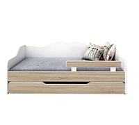 BDW Lit Enfant Double - Sommier À Lattes, Matelas, Tiroir, Protection Antichute - Gigogne - Canapé-Lit, Chambre d'enfant - 180x80cm - Chêne Sonoma