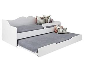 BDW Lit Enfant Double - Sommier À Lattes, Matelas, Tiroir, Protection Antichute - Gigogne - Canapé-Lit, Chambre d'enfant - 140x70cm - Blanc
