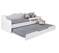 BDW - Lit Enfant - Lit Jeune - Lit Double - avec Sommier À Lattes, Matelas, Tiroir, Protection Antichute - Gigogne - Canapé-Lit, Lit d'Appoint, Pliable - Chambre d'enfant - 160x70cm - Blanc