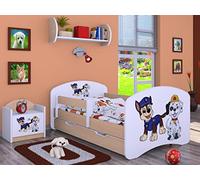 BDW Lit Enfant Super Dog - Avec Matelas et Tiroir - Antichute Confortable et Durable - Chambre d'Enfant - Poire Claire (Motif 1) - 190x90