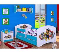 BDW Lit Enfant Super Dog - lit bébé avec Matelas et tiroir - lit antichute Confortable et Durable - Chambre d'enfant - Bleu (Motif 3) - 140x70