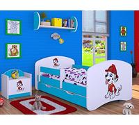 BDW Lit Enfant Super Dog - lit bébé avec Matelas et tiroir - lit antichute Confortable et Durable - Chambre d'enfant - Bleu (Motif 4) - 140x70