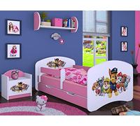 BDW Lit Enfant Super Dog - lit bébé avec Matelas et tiroir - lit antichute Confortable et Durable - Chambre d'enfant - Rose (Motif 3) - 160x80