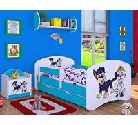 BDW Lit Enfant Super Dog - lit bébé avec Matelas et tiroir - lit antichute Confortable et Durable - Chambre d'enfant - Bleu (Motif 1) - 140x70