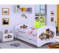 BDW Lit Enfant Super Dogs - lit bébé avec Matelas et tiroir - lit antichute Confortable et Durable - Chambre d'enfant - Blanc (Motif 3) - 140x70