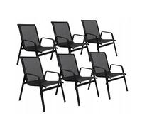 BDW Lot de 6 chaises de jardin empilables à dossier haut - Structure en acier textilène - Pour jardins, cours, balcons - Empilables - Charge maximale : 150 kg - 92 x 54 x 65 cm - Noir (6)
