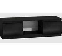 BDW MALWA Meuble TV moderne, 120 x 40 x 36 cm, avec 2 armoires latérales et étagère ouverte, pour salon, chambre à coucher, commode (noir brillant)