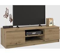 BDW MALWA Meuble TV moderne, 120 x 40 x 36 cm, avec 2 armoires latérales et étagère ouverte, pour salon, chambre à coucher, commode (chêne artisan)