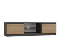 BDW MALWA Meuble TV, moderne, 140 x 40 x 36 cm, avec 2 armoires latérales et étagère ouverte, pour salon, chambre à coucher, commode (anthracite/chêne artisan)