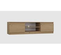 BDW MALWA Meuble TV, moderne, 140 x 40 x 36 cm, avec 2 armoires latérales et étagère ouverte, pour salon, chambre à coucher, commode (chêne artisan)