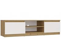 BDW MALWA Meuble TV, Moderne, 140 x 40 x 36 cm, avec 2 armoires latérales et étagère Ouverte, pour Salon, Chambre à Coucher, Commode (Chêne Artisan/Blanc)