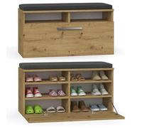 BDW Meuble à chaussures avec assise - 85 x 35 x 45 cm - Couloir, salon, chambre à coucher, solution parfaite en cas de manque d'espace pour les chaussures (chêne artisan)