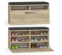 BDW Meuble à chaussures avec assise - 85 x 35 x 45 cm - Couloir, salon, chambre à coucher, solution parfaite en cas de manque d'espace pour les chaussures. Dimensions (chêne Sonoma)
