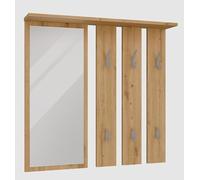 BDW - Miroir avec Porte Manteau Chêne Artisan Opal - Meuble d’Entrée avec 6 Crochets Doubles et Étagères - Grand Mirroir Rectangulaire Mural - Design Moderne pour Couloir ou Chambre - 15x85x82cm