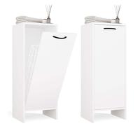 BDW Nina 1K Armoire de salle de bain avec panier à linge, blanc mat, 35 x 90 x 30 cm, façade basculante, style moderne