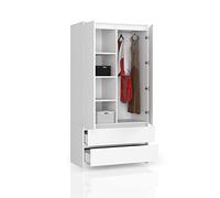BDW Penderie à 2 Portes, 4 étagères, Penderie, 2 tiroirs, Armoire pour la Chambre à Coucher, Le Salon, Le Couloir, 180 x 90 x 51 cm (Blanc)