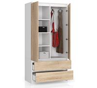 BDW Penderie à 2 Portes, 4 étagères, Penderie, 2 tiroirs, Armoire pour la Chambre à Coucher, Le Salon, Le Couloir, 180 x 90 x 51 cm (Blanc/chêne Sonoma)