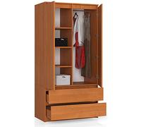 BDW Penderie à 2 Portes, 4 étagères, Penderie, 2 tiroirs, Armoire pour la Chambre à Coucher, Le Salon, Le Couloir, 180 x 90 x 51 cm (aulne)