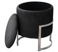 BDW Pouf en velours Porto - Repose-pieds - Étagère pour petits objets - Moderne - Rembourré en velours - Pouf décoratif - Sol en métal - Pour le salon et la chambre à coucher - Noir
