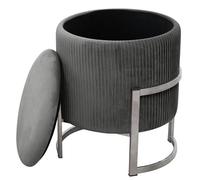 BDW Pouf en velours Porto - Repose-pieds - Étagère pour petits objets - Moderne - Rembourré en velours - Pouf décoratif - Sol en métal - Pour le salon et la chambre à coucher - Gris