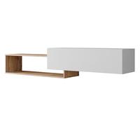 BDW - RTV UNI - Meuble TV avec Rangement - Banc TV Debout ou Suspendu - Meuble TV avec 2 Armoires et Étagères - Meuble Salon - Construction Solide - 160x47x35 cm - Blanc/Chêne Wotan