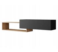 BDW - RTV UNI - Meuble TV avec Rangement - Banc TV Debout ou Suspendu - Meuble TV avec 2 Armoires et Étagères - Meuble Salon - Construction Solide - 160x47x35 cm - Noir/Chêne Wotan