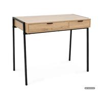 BDW, table informatique ZENTIA, 2 tiroirs, Chêne Artisan / Noir | Panneau de particules et MDF avec revêtement mélaminé, pour le télétravail et la chambre d’adolescent, idéal comme bureau