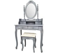 BDW TL01 Coiffeuse avec Miroir, Tiroirs et Tabouret - Petite Table - pour Chambre à Coucher, Chambre d'Adolescent - Table de Maquillage - Coiffeuse Style Vintage - Gris