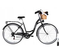 BDW Vélo de ville pour femmes 26 pouces, 7 vitesses, cadre en acier, avec panier en osier, pour adolescents et adultes (noir)