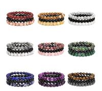 BDXMKS Bracelets en Cristal 3 Pièces/ensemble Bracelet En Pierre Quartz Rose Obsidienne Améthystes Perles Oeil De Tigre Bracelet Élastique For Femmes Hommes(17cm,Set No.4)