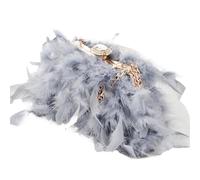 BDXMKS Femmes Autruche Plume Sac Sac de soirée avec diamants et plumes, boîte en cristal transparent, sac à main for femme, portefeuille de fête fait à la main(GRAY)