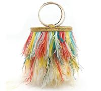 BDXMKS Femmes Autruche Plume Sac Sac seau à plumes, sac à main, sacs de soirée, pochette diamant rose vert for femme, sac messager de fête for dames(Colorful)