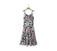 BDXMKS Robe Florale Spaghetti à Bretelles Robe D'été À Bretelles Spaghetti for Femme, Tenue De Plage À Fleurs, Col en Cœur, sans Manches, Élégante, Ourlet À Volants, Mi-Longue(Black,L)
