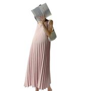 BDXMKS Robe Grossesse Robe De Maternité Plissée en Mousseline De Soie Beige Et Rose, Longueur Mi-Mollet, avec Ceinture(Pink,XL)