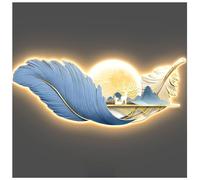 BDXZJ Grande Sculpture Murale 3D en Plumes avec Lumière LED Moderne Et Lumineuse À Suspendre Art Mural LED Sculptures Murales Décoratives pour Salon, Entrée, Chambre Et Bureau A,90cm*30cm