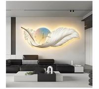 BDXZJ Grandes Horloges Murales en Plumes Décoration Murale 3D avec Lumières LED pour Décoration De Salon, Rétroéclairage, Veilleuse, Plumes, Résine 3D, Grandes Ailes, Sculpture Murale B,150 * 50cm