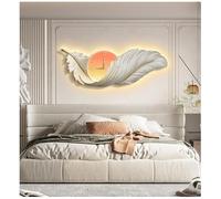BDXZJ Grandes Horloges Murales en Plumes Décoration Murale 3D avec Lumières LED pour Décoration De Salon, Rétroéclairage, Veilleuse, Plumes, Résine 3D, Grandes Ailes, Sculpture Murale A,120 * 40cm