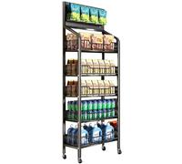 BDYWLWP Rayon des Snacks de Supermarché, 5 Étages Étagère Snacks avec roulettes, Étagère de Présentation Au Sol pour Supermarchés, Magasins, Cuisines, Noir