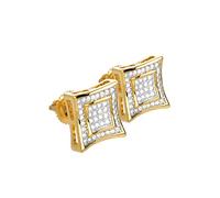 BE 002 TT Boucles d'oreilles à tige en forme de cerf-volant carré double 3D plaqué or 14 carats avec cristaux CZ pour homme